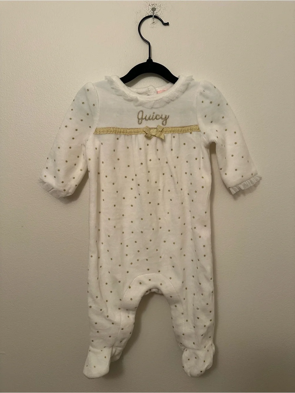 Juicy Couture Baby Gold Sparkle Tulle Velour Onesie